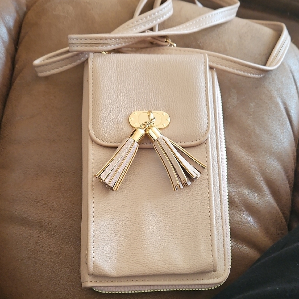 Women’s Mauve Crossbody Phone Bag with Tassel Accent